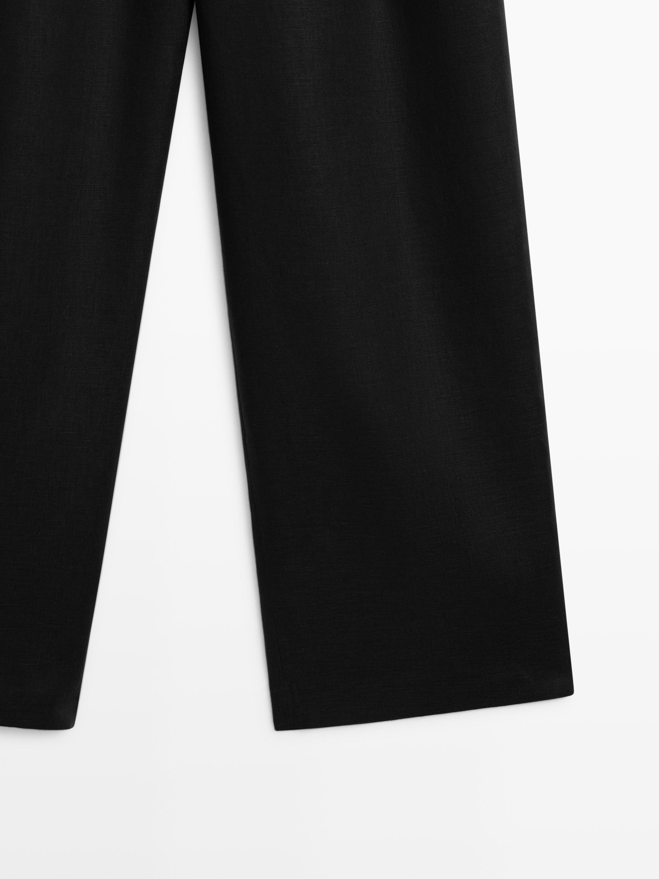 Pantalon jambe large plis lin